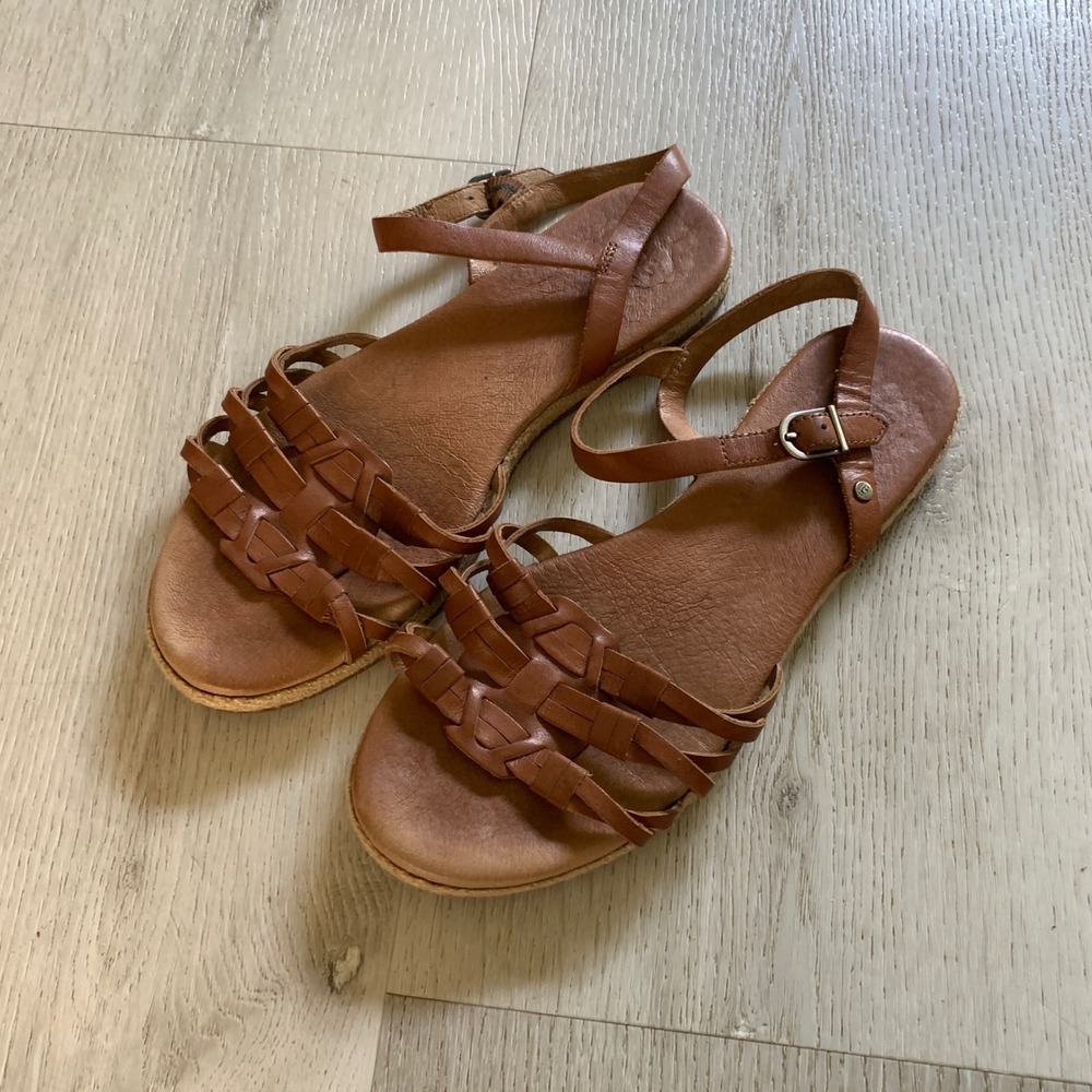 UGG Kari Tan Brown Leather Woven Gladiator Espadrille Flat Sandals 1014950 7